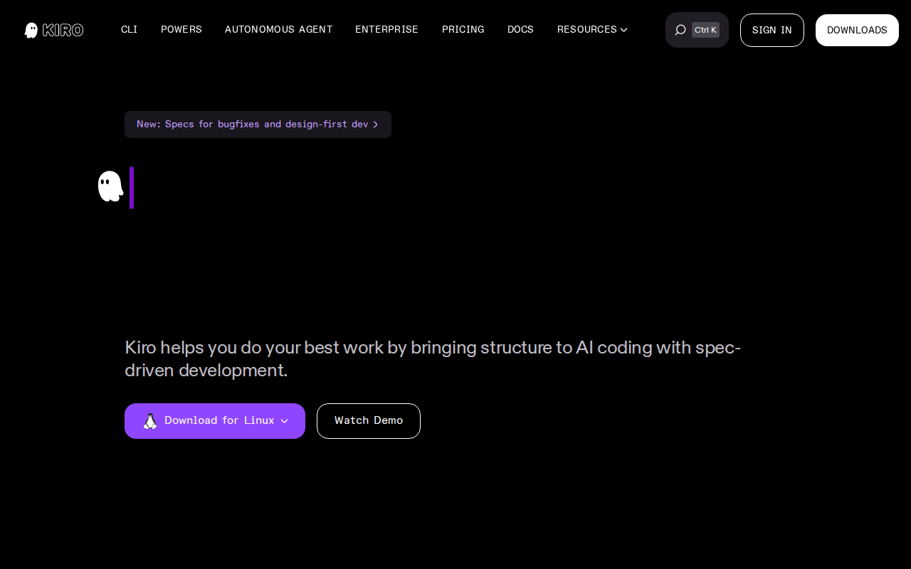 Kiro IDE Homepage – Spec-Driven Development mit AI