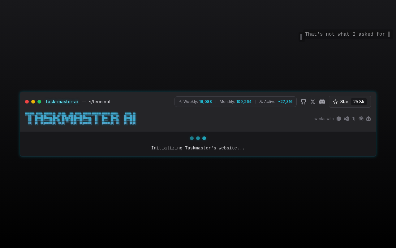 TaskMaster AI Homepage – AI-gestütztes Task-Management mit 25.8k GitHub Stars