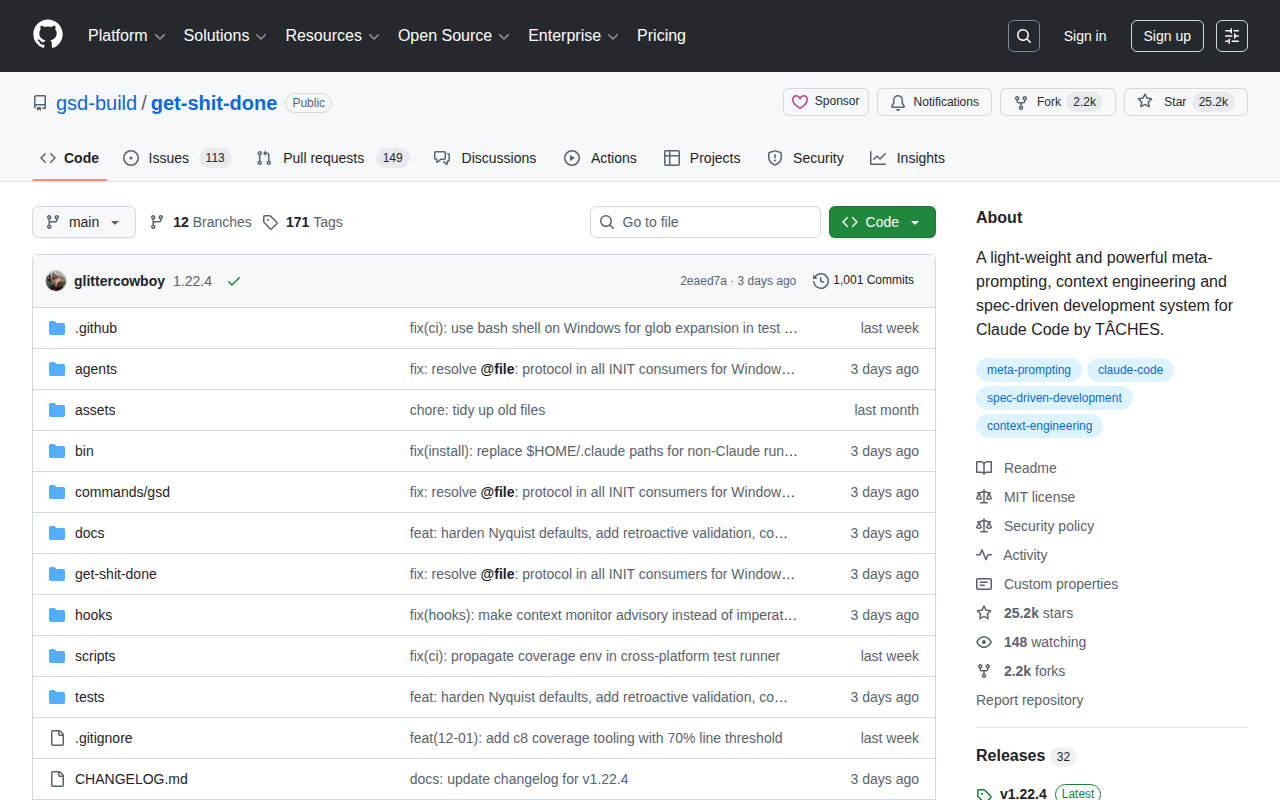GSD Get Shit Done GitHub Repository – Meta-Prompting und Context Engineering für Claude Code